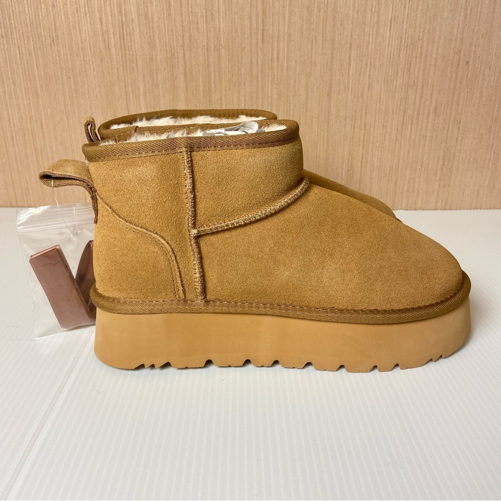 Dream Pairs Platform Mini Boots Size 8 Chestnut Faux Suede Sherpa Lined